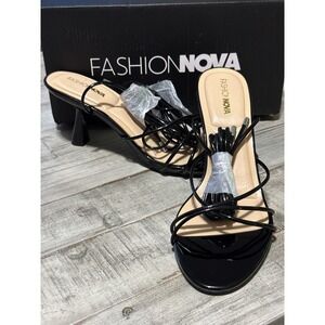 Fashion Nova Kitsy22 Black Lace Up Strappy Spool Heel Sandals Womens 8.5 NEW